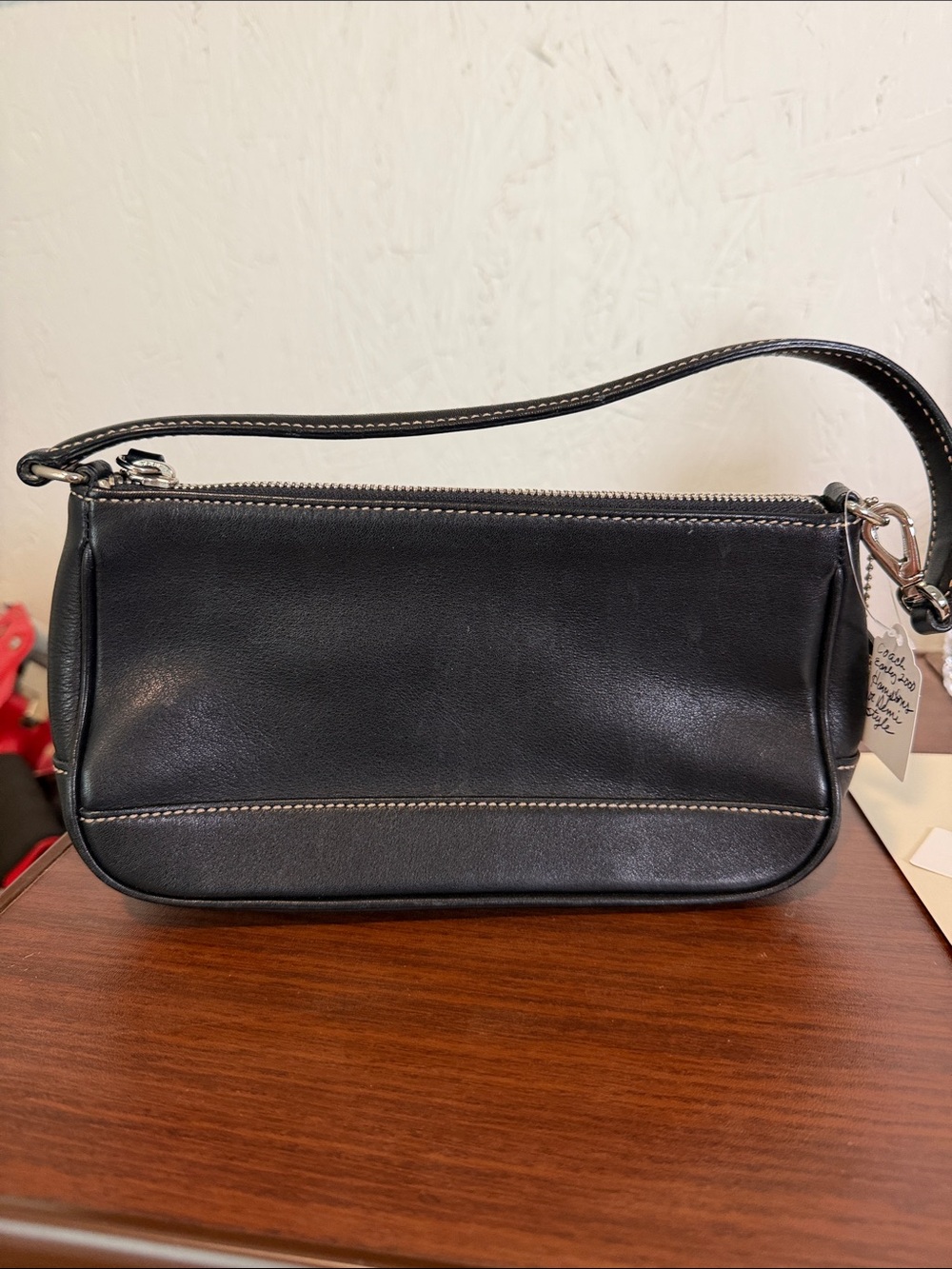 Coach Black Leather Mini Shoulder Bag with Contrast Stitching
